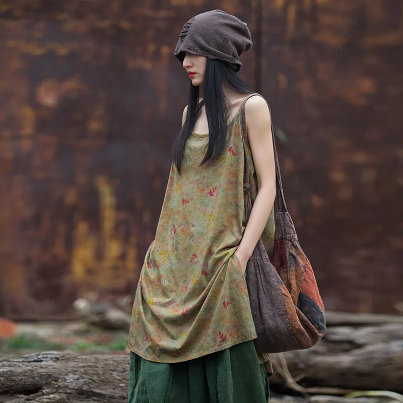 

Stonewashed Digital Print Dress - Distressed Strapless Zen Maxi Dress