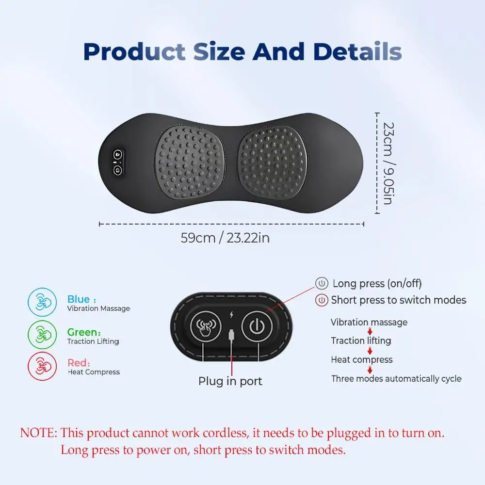 Smooth Triple Fusion Back Massager 3in1 with Vibration Massage & Heat Compress & Traction Lifting Against Pain for Neck Shoulder