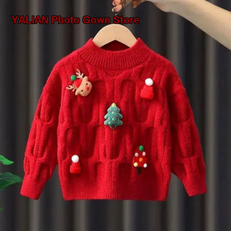 Girls Base Layer Top Kids Winter Elegant Knit Bottoming Garment for Christmas and Chinese New Year 2026