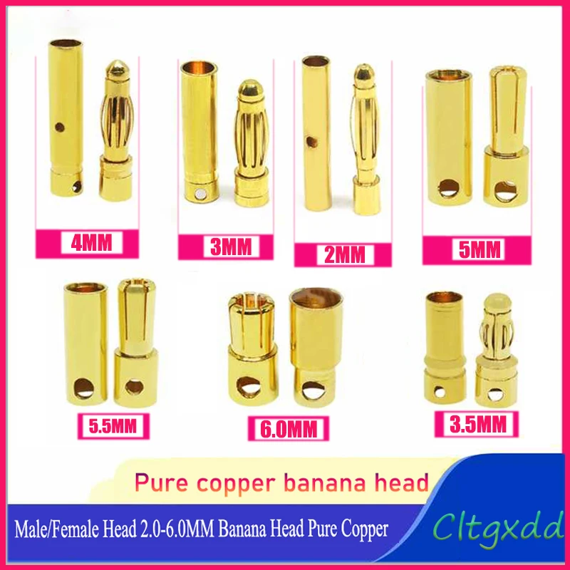 10pcs 2mm 3mm 3.5mm 4mm 5mm 5.5mm 6mm Banana Plug Gold Plated Copper Brushless Motor Bullet Connector For ESC Battery Wholeale