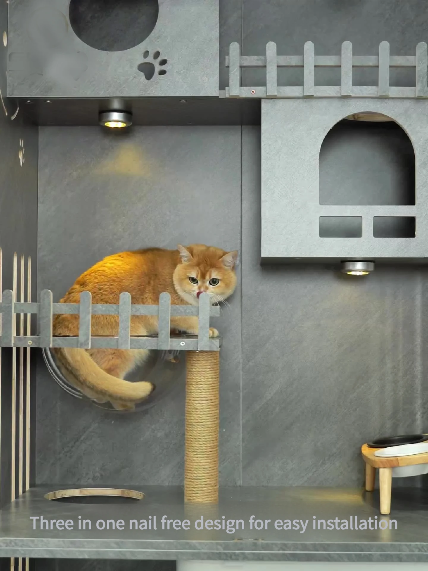 Modern Luxury Cat Villa Large Solid Wood Indoor Panoramic Nest with Waterproof Feature for Living Room Cat Cabinet