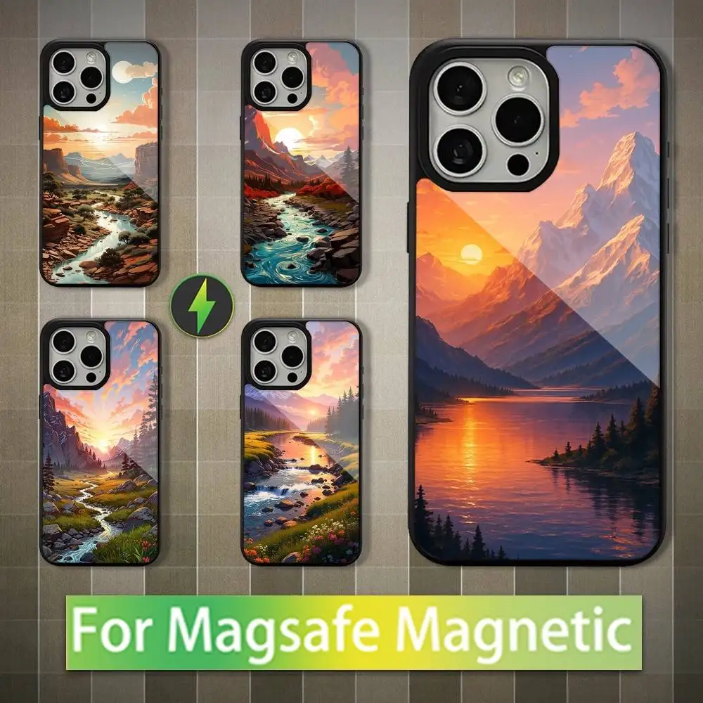 

Painting Art River Case For iPhone Mini,13,Max,17,14,Plus,12,11,15,Pro,16,For Magsafe,Magnetic Wireless Charging