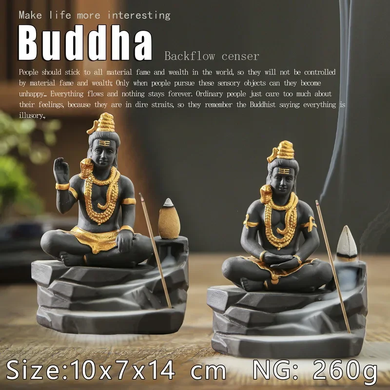 Shiva Buddha  Ornaments For Home Decoration Backflow Incense Burner Handmade Purple Clay Incense Stick Holder