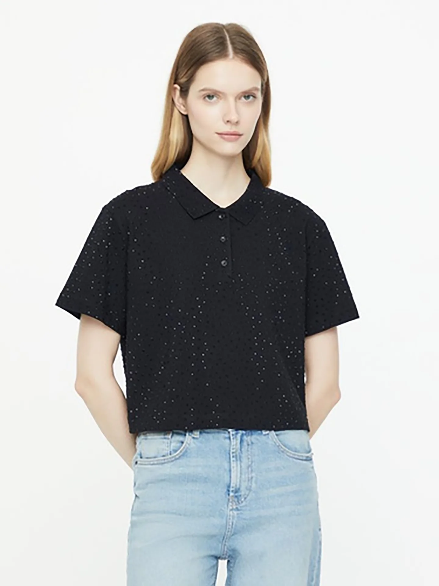 Camiseta Elegante de Verão com Design de Diamante Brilhante MAAG Heavy Industry, Gola Solta e Manga Curta B10 3718