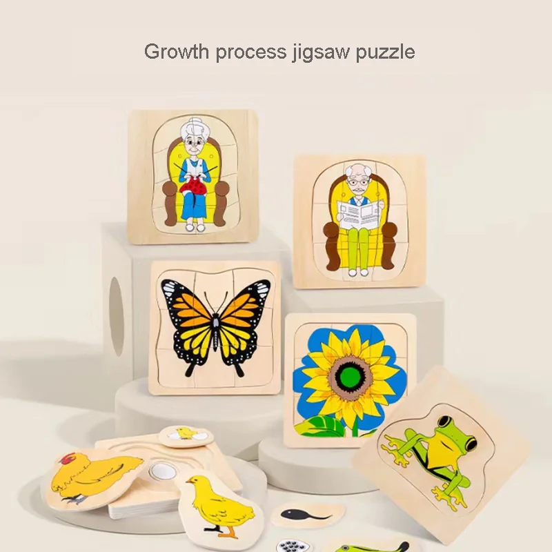 

New Montessori Multilayer Flat Jigsaw Puzzle Toy Early Childhood Education Toy Cognitive Growth Process of Animals Plants