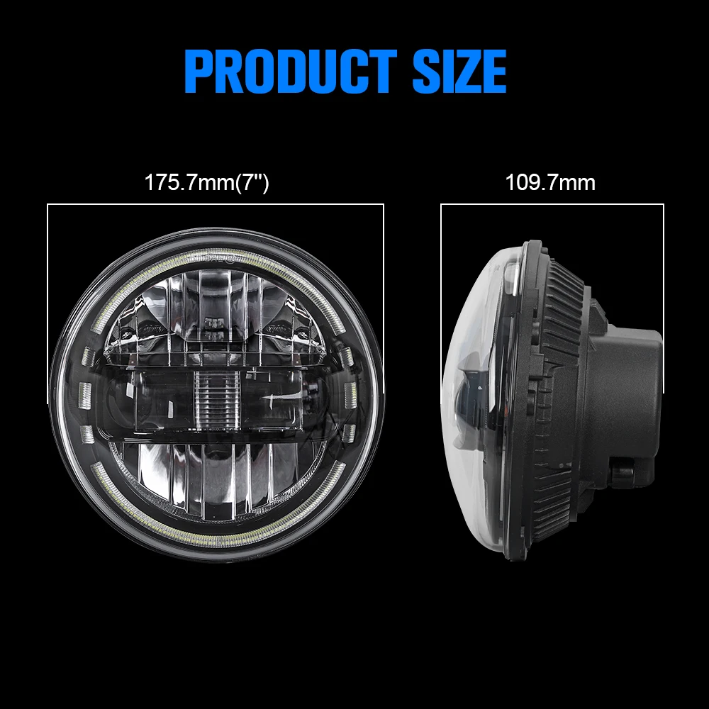 Emark Approved 7 Inch LED Headlight H4 Hi-Lo Beam With DRL For Lada Niva 4x4 Jeep Wrangler TJ JK JL Land Rover Defender Hummer