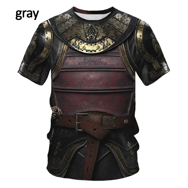 New Medieval Armor 3D Print T Shirt Men's Casual Funny Round Neck Short-sleeved T-shirt