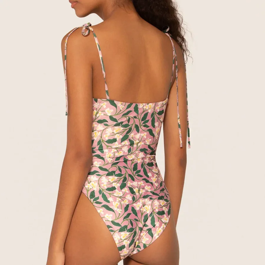 Conjunto de Bikini de vendaje con volantes para mujer, traje de baño Floral con sujetador acolchado de realce, falda de playa de gasa, ropa de playa