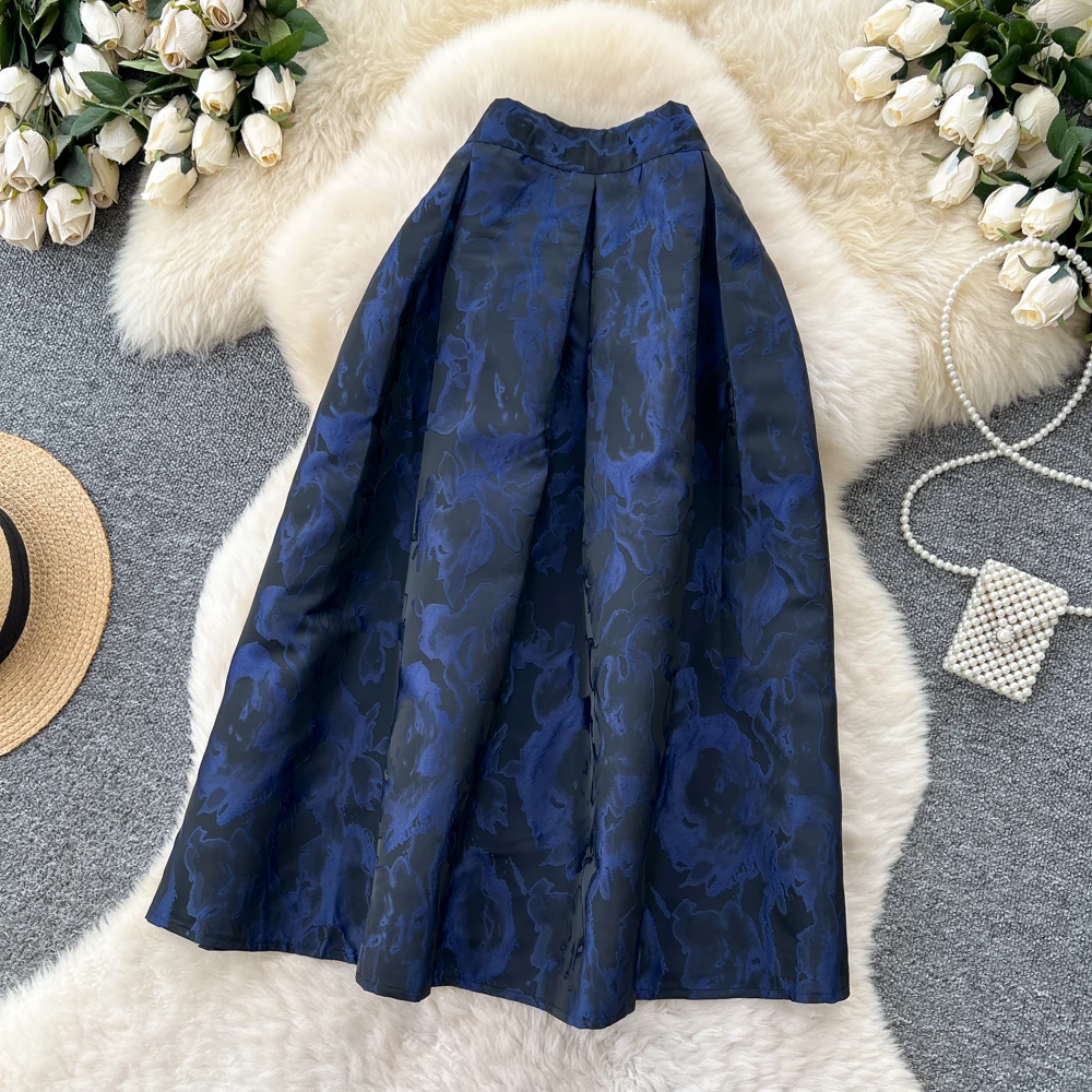 Clothland Damska Spódnica w Kwiaty z Elastyczną Gumką w Pasie, Krój A, Europejski Styl, Elegancka, Długość Midi do Połowy Łydki, Retro, Model BA357