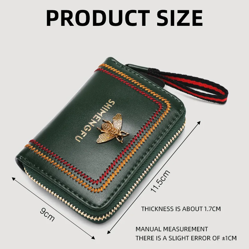 Credit Card Holder Genuine Leather RFID Box Women Wallet Hasp Small Card Case Purse Wallet Coin Purse Zipper Bee Tassels Bag