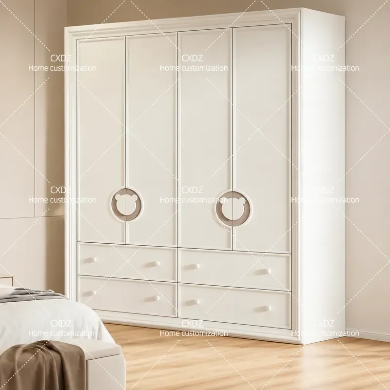 Cream Cartoon Wardrobe for Kids Baby Eco Friendly Storage Cabinet Bedroom Clothes Organizer Locker