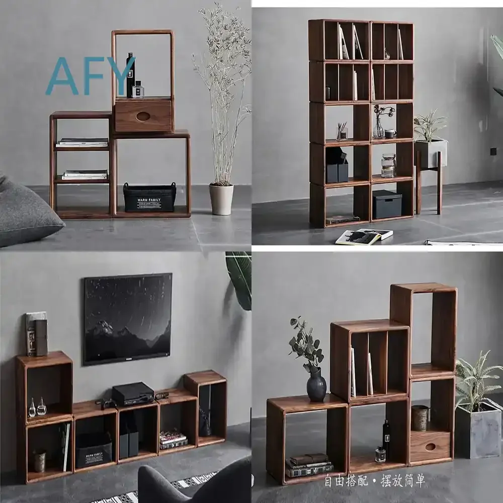 Creative Japanese Corner Bookcase for Room Small Combination Display Bookcases Solid Wood Rounded Unique Shelf for Coffee