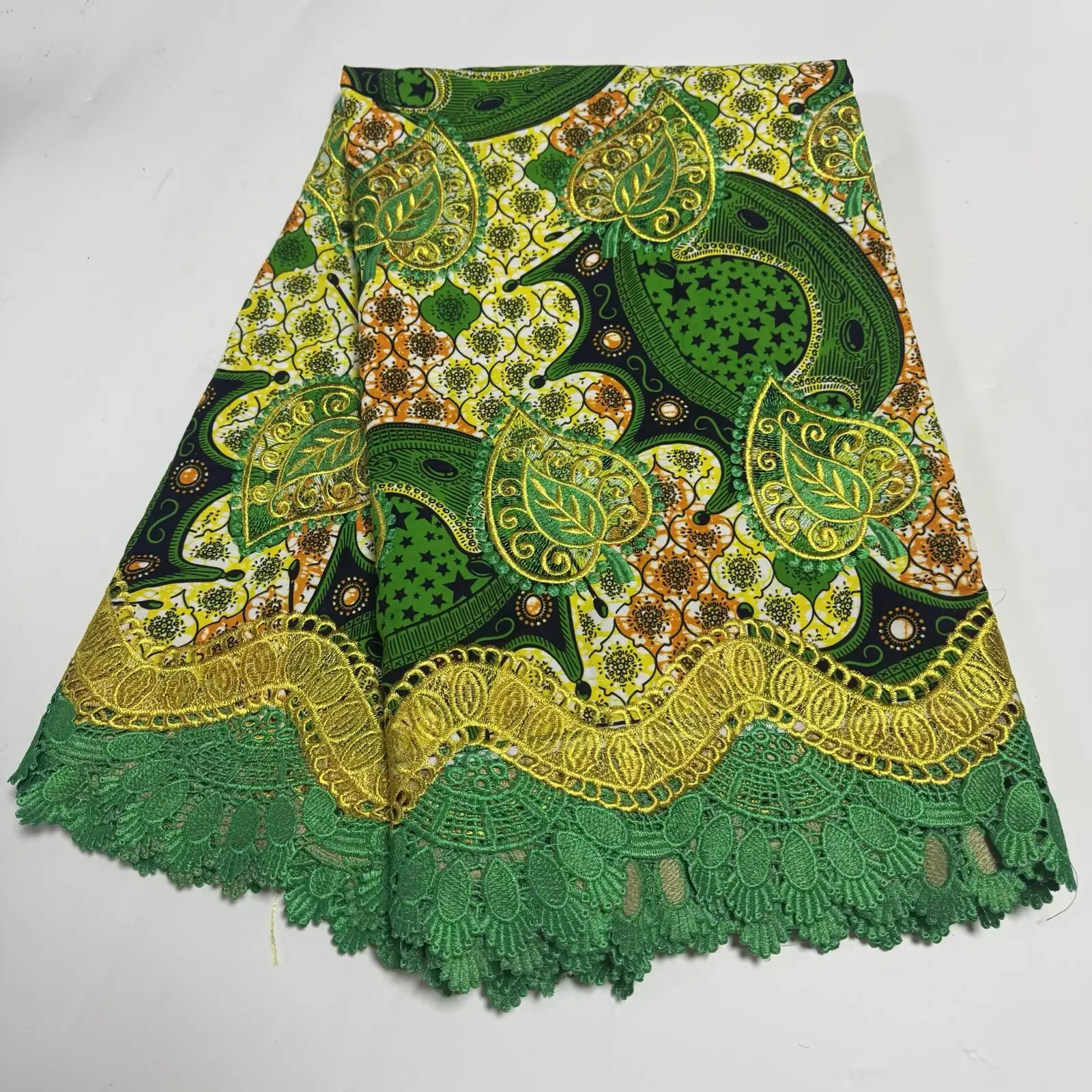 

2025 Высокое качество 6 ярдов африканский принт воск с кружевной тканью кристаллы шнур гипюр кружевная ткань свадебное для женщин платье N5-607-1