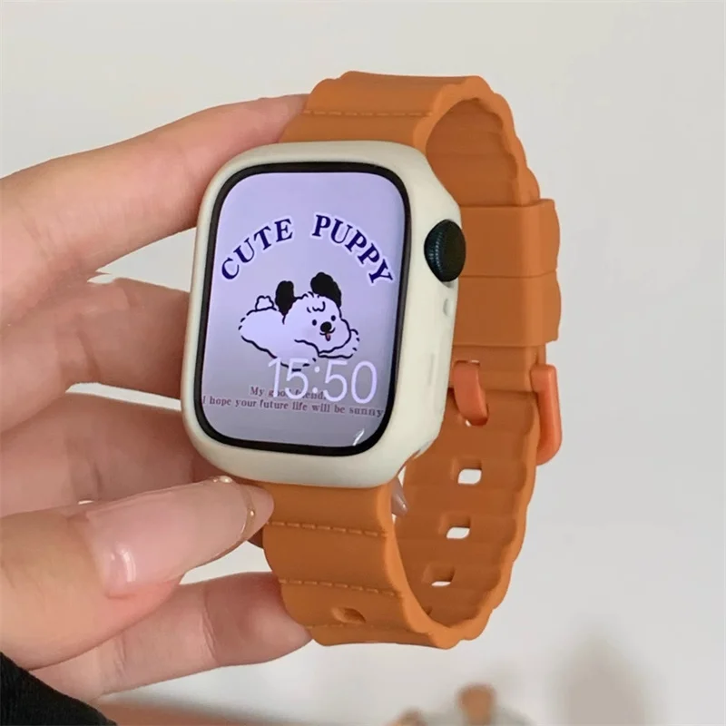 Silicone Wave Candy Case+Strap For Apple Watch 41mm 45mm 38mm 40mm 42 44 Cute Sports Bracelet Band For iWatch Series 8 7 SE 6 5