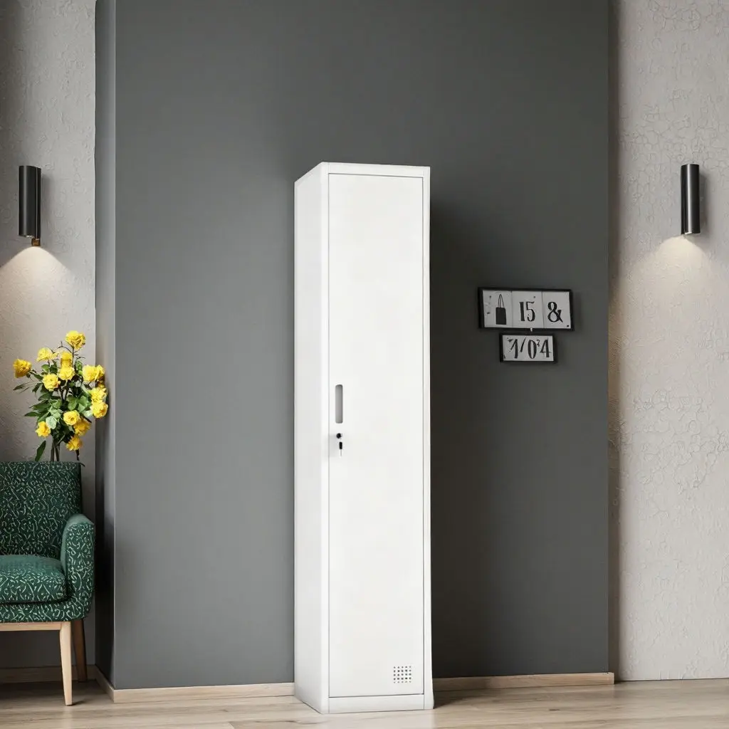 Armário de Metal Moderno de Porta Única para Quarto, Guarda-Roupa Atacado, Armário de Roupas com Recursos Ajustáveis para Sala de Estar