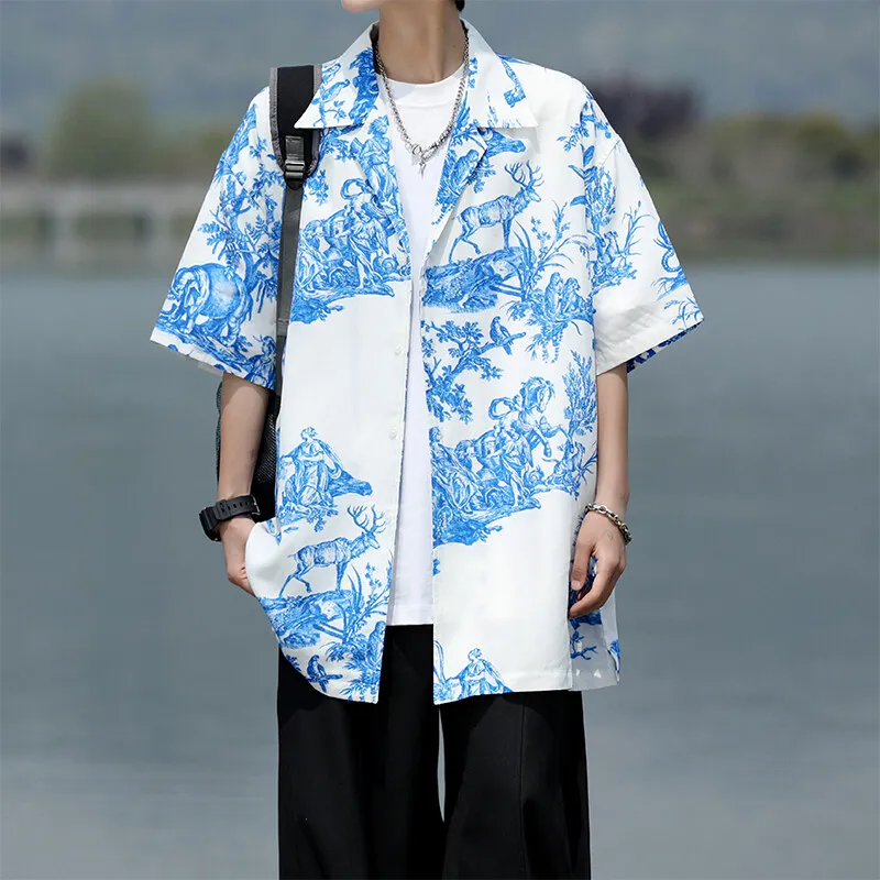 Stylish Tie-Dye Linen Shirt for Men Lightweight Summer Casual Short Sleeve Top, Breathable Beachwear for 2025 Fashion XXXXXXXXL