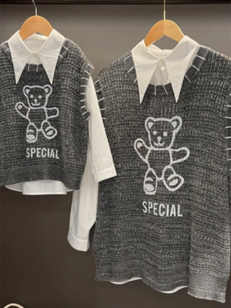 

Girls' Sweater Vest Spring and Autumn Fashionable Sweet Parent Child Women's Sleeveless Outwear Fashion Kids Sweater Vest