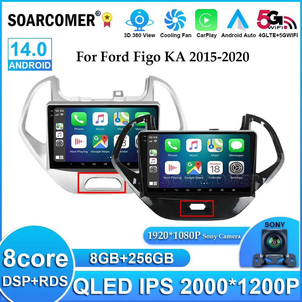 

Автомобильный радиоприемник беспроводной Carplay Авто Android 14 для FORD FIGO KA 2015 2016 2017 2018 2019 2020 автомобильный Bluetooth мультимедийный плеер