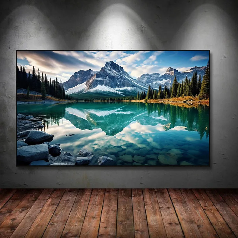 Waterfall Northern Lights Mountain Lake Landscape Poster Canvas Painting Print Wall Art Picture for Living Room Home Decorati