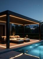 Motorized Pergola Aluminum Bioclimatic Gazebo with LED Lights Louvered Roof with Glass Sliding Doors Patio Gazebos Pergolas