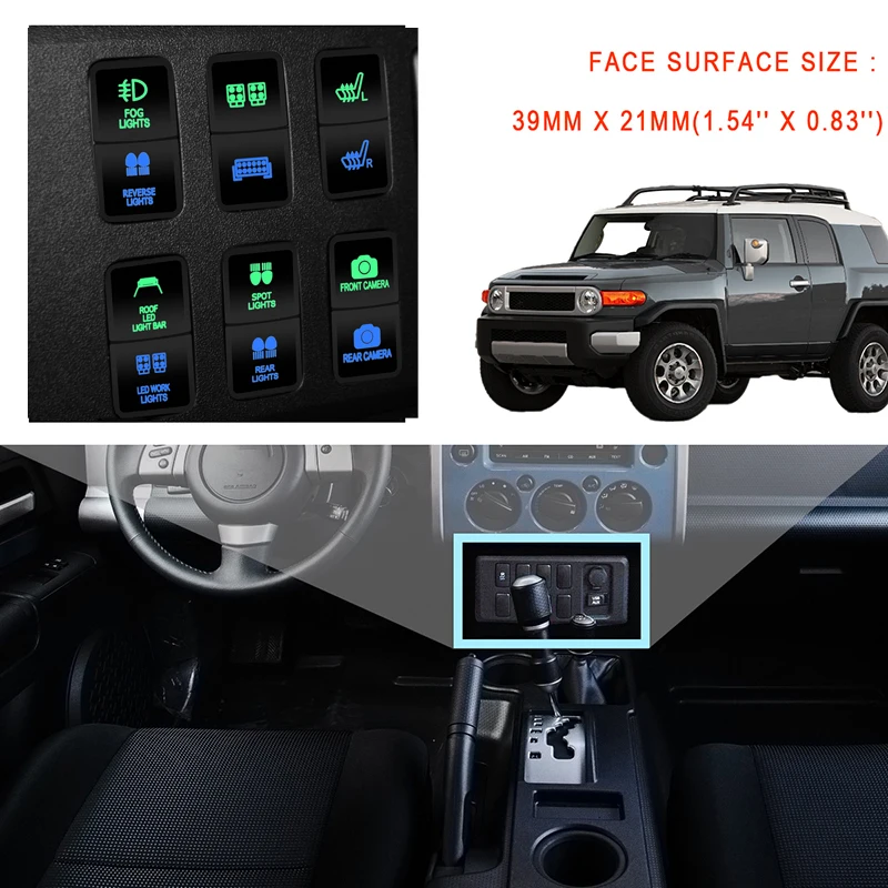 12V Green Blue Led Dual Push Button Latching Switch Spot Rear Lights Switch For Toyota Prado 4Runner Landcruiser FJ Cruiser