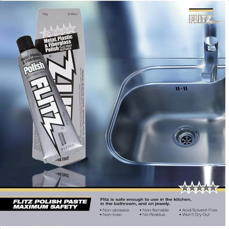 Pasta multiuso per lucidare metalli Tubo da 5,29 once di lucidatura cromata USAMade Funziona su acciaio inossidabile, alluminio, plastica, gioielli e auto non