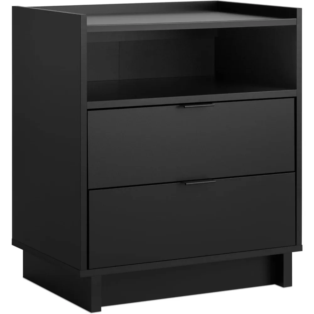 

Simply Modern Nightstand Bedside Table, Black Nightstand for Bedroom, End Table with 2 Drawers and Open Shelf 23.75" W x 26.75"