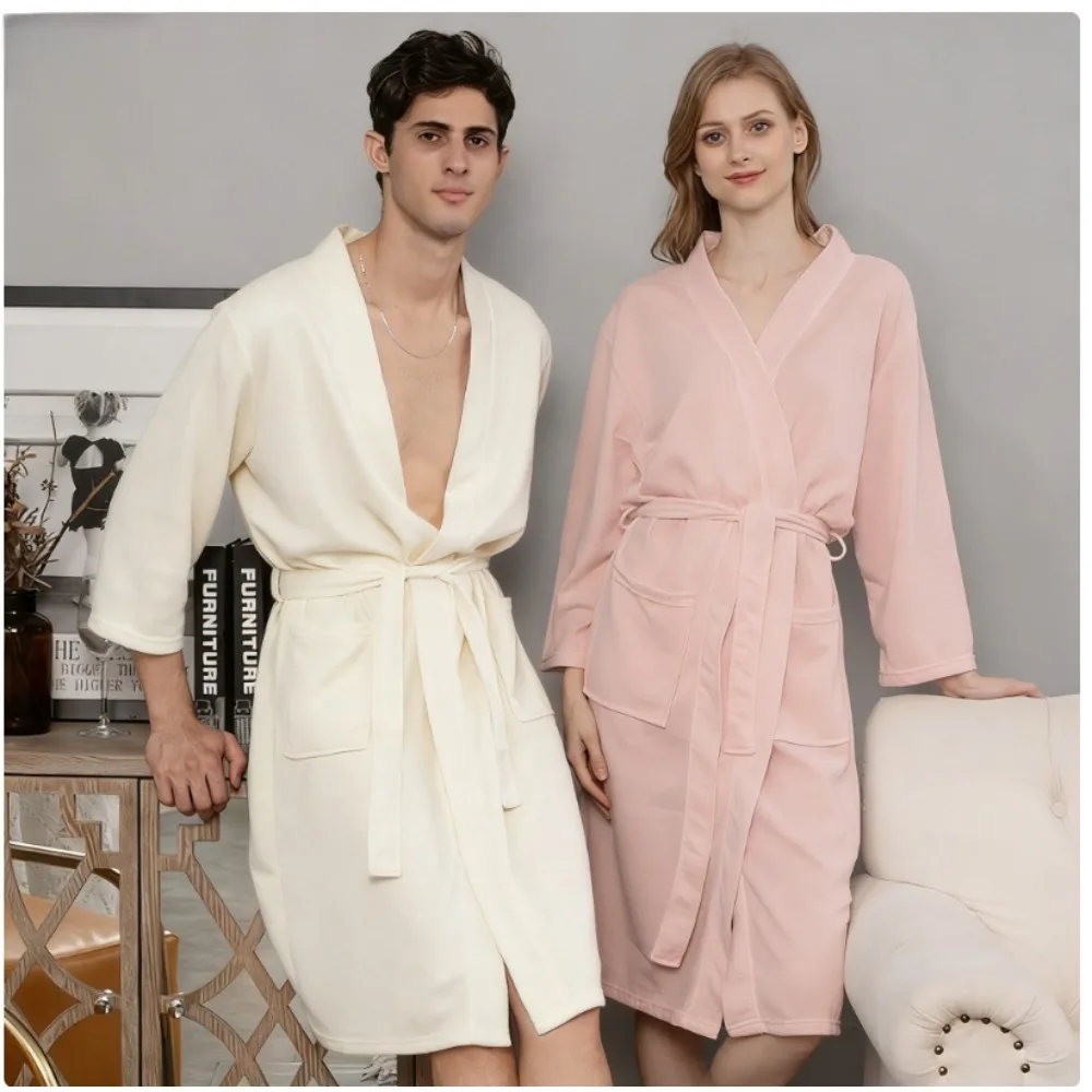 

Bathrobe for Women and Men Lightweight Long Sleeve Spa Robe Hotel Loungewear Couples Home Wear