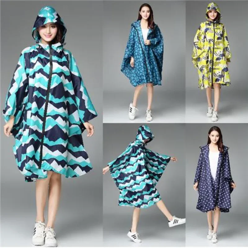 

Women's Stylish Waterproof Rain Poncho Coloful Print Raincoat with Hood and Zipper