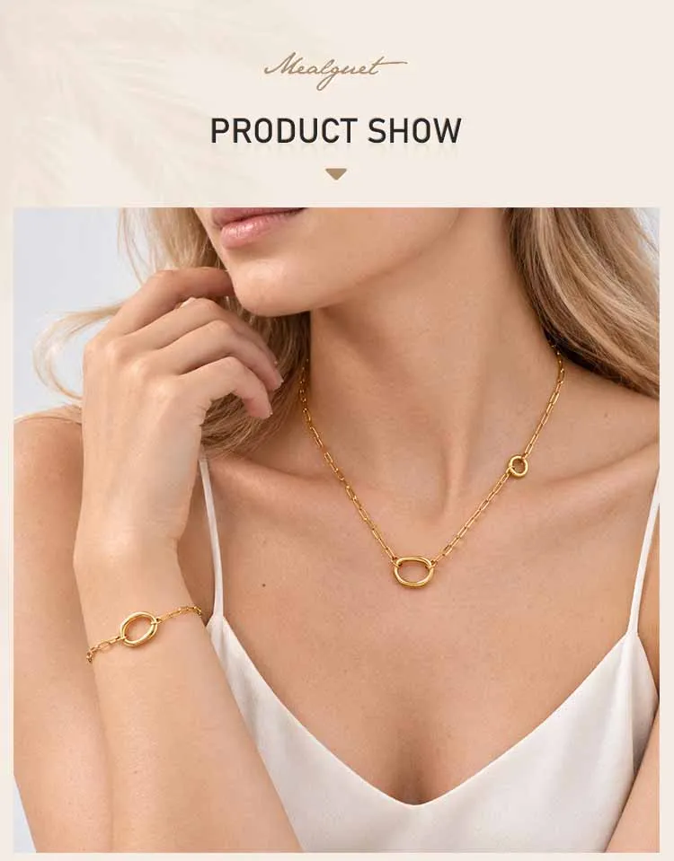 18K vergoldete Paperclip-Kette für Damen, Edelstahl-Kreis-Geometrie-Anhänger, minimalistischer Schichtschmuck – Detail 1