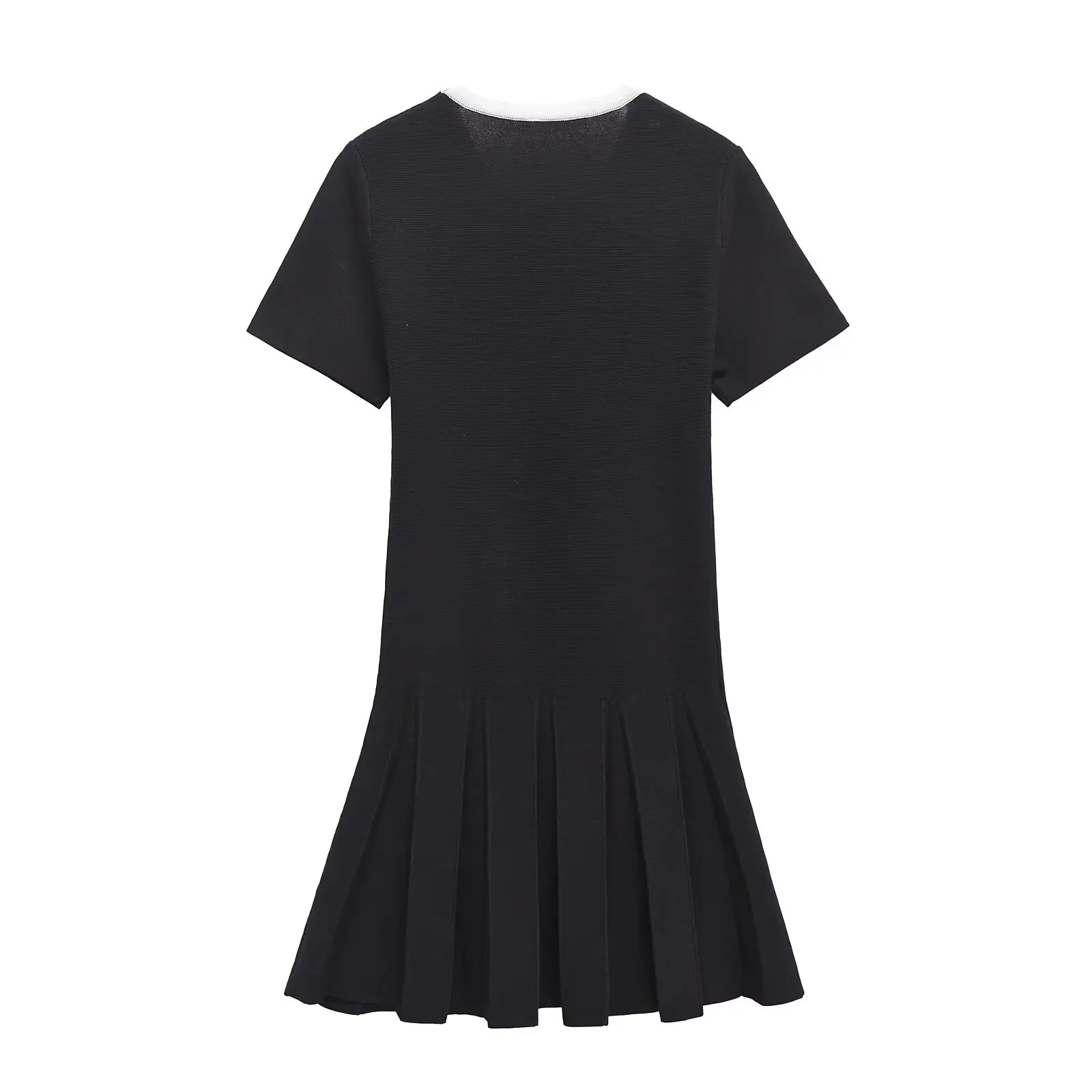 TRAF Women 2024 Winter New Fashion Lazy Style Knitted dress All Match Round Neck Pleated Skirt Short Sleeve Mini Skirt Mujer