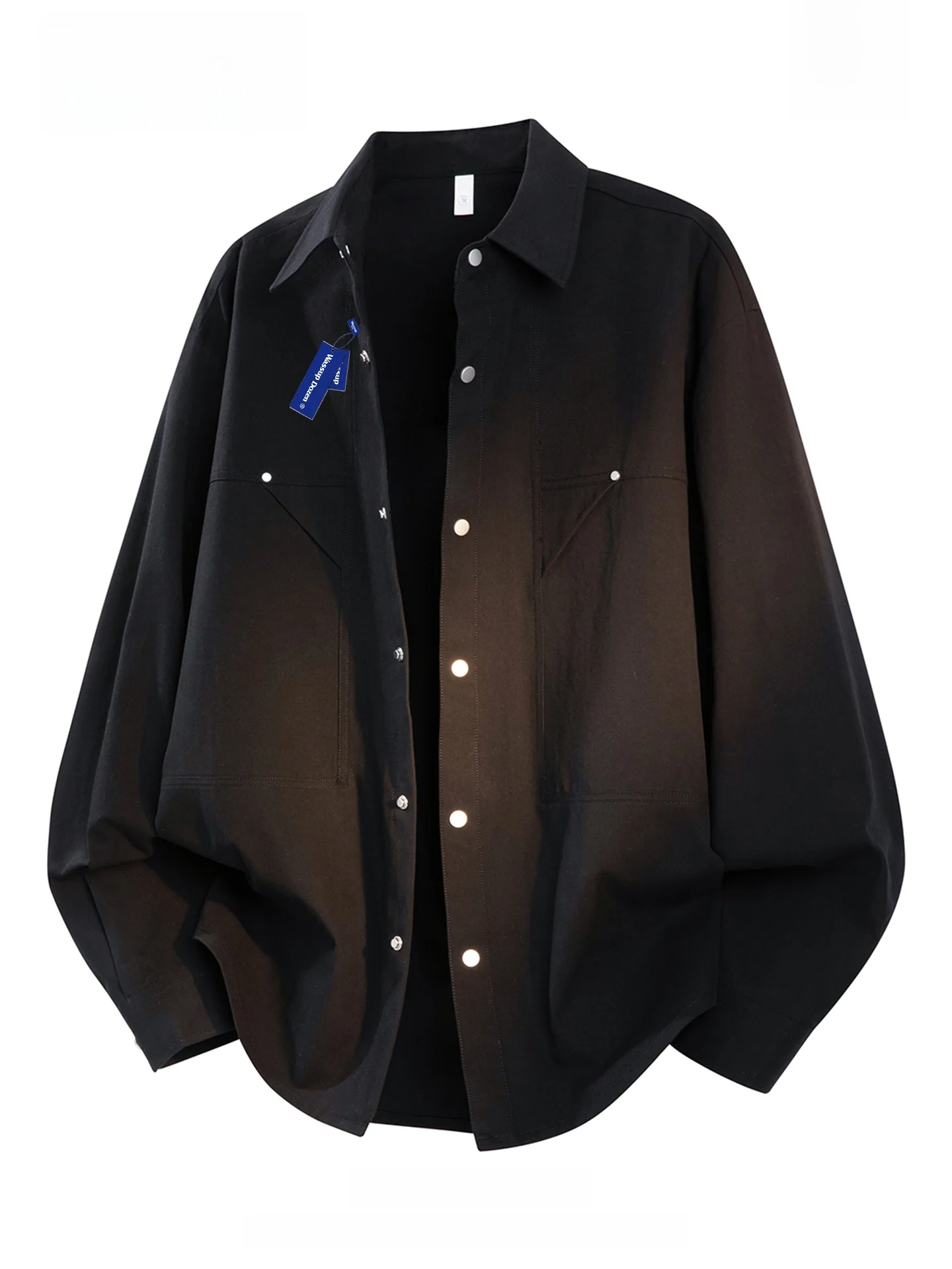 

Wassup Dozen Men's Vintage Workwear Sle Long Sve irt Bla Lapel Collar ser Cotton Cardigan Top Loose Fit Regular S...