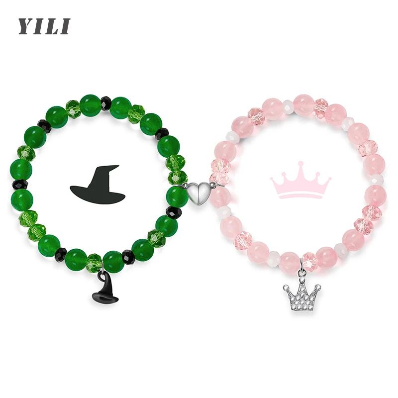 Elphaba Galinda Friendship Matching Bracelet Natural Stone Beads Crown Witch Hat Bff Bracelets Wicked Movie Bracelet Jewelry