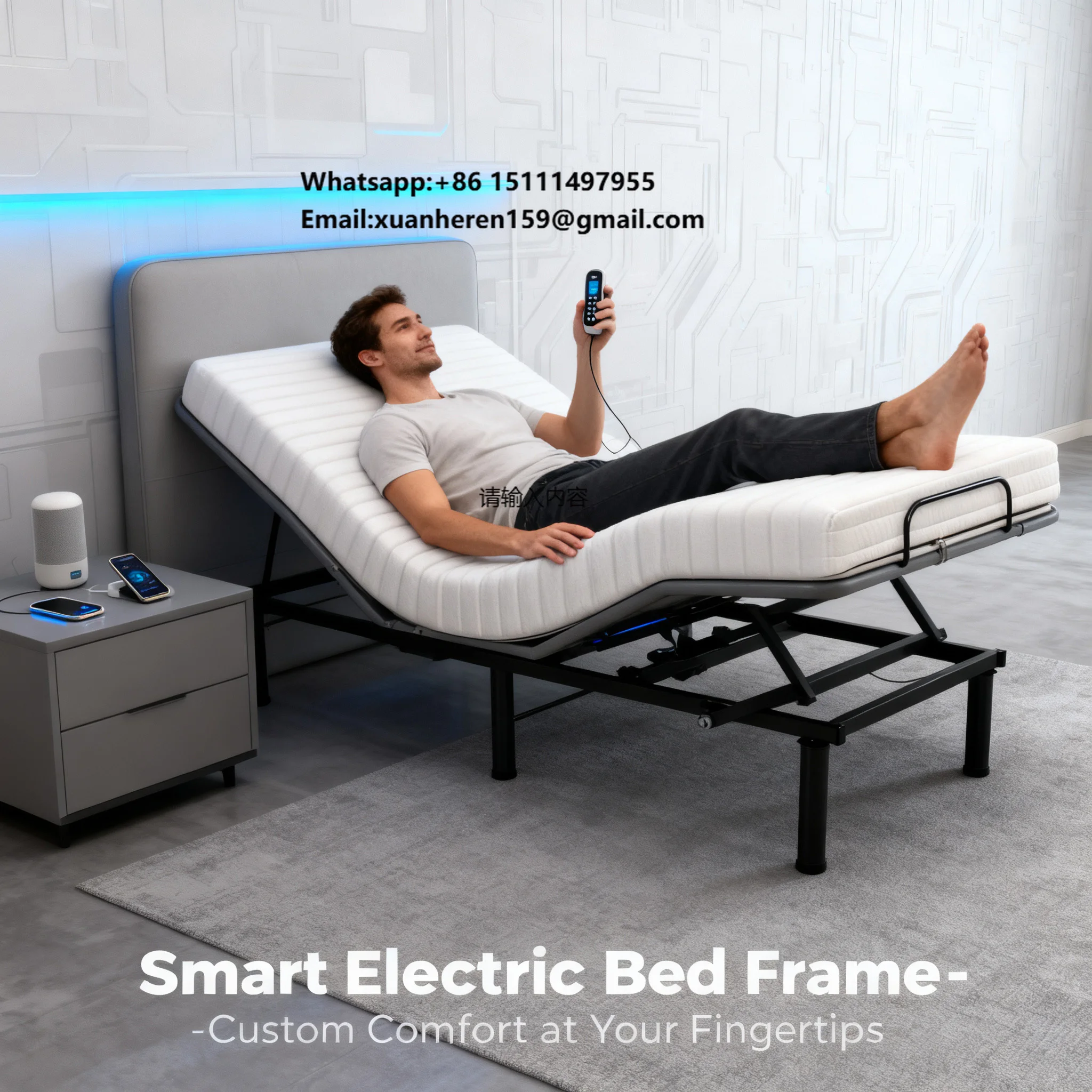 

Modern Durable External Intelligent Adjustable Reclining Foldable Iron Bed Frame German OKIN Remote Control Motor CE Hotel