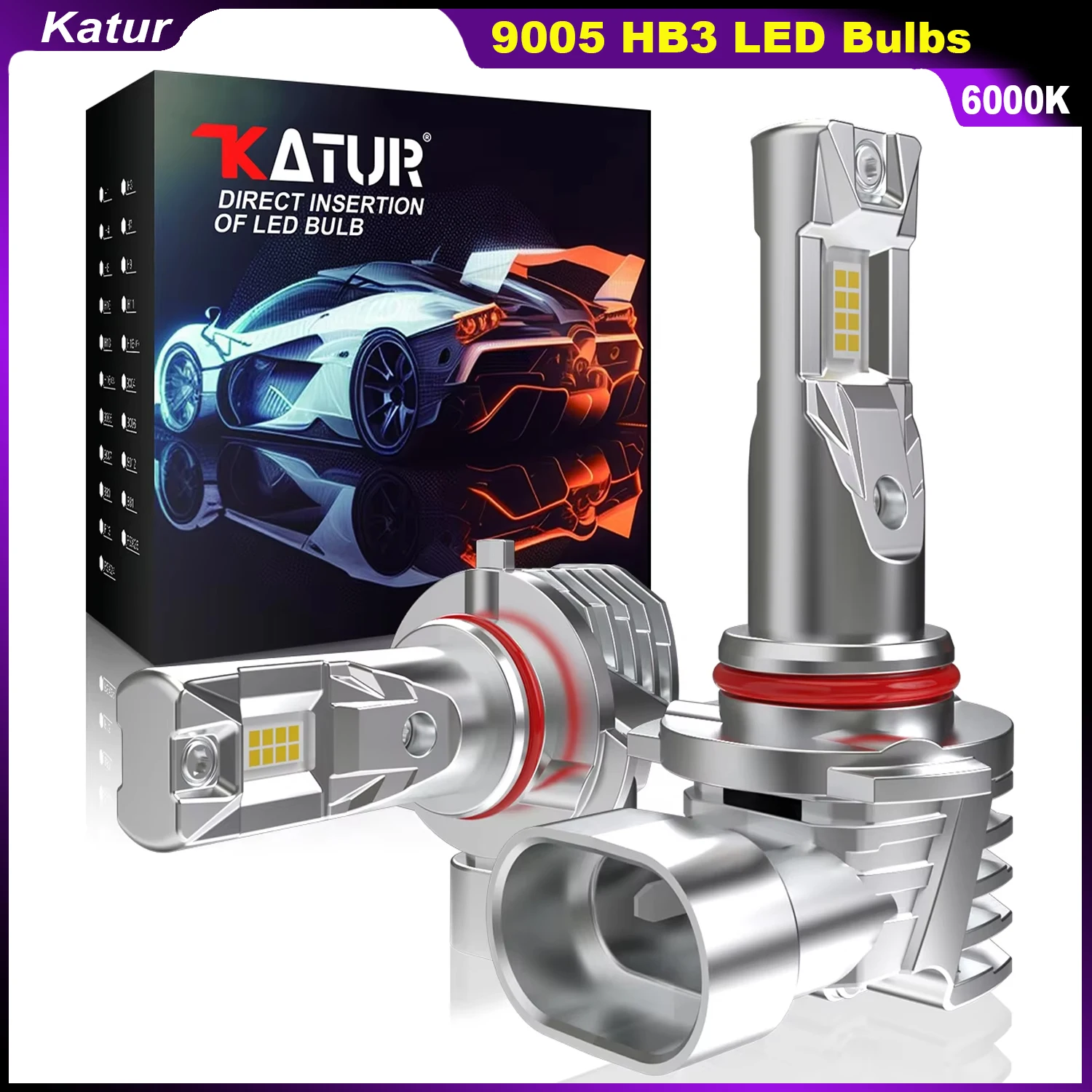 Katur 2x 9005 HB3 LED Headlight Bulbs Fanless Canbus DC 12V Plug and Play No Modification Needed For Subaru Impreza 2008~2012