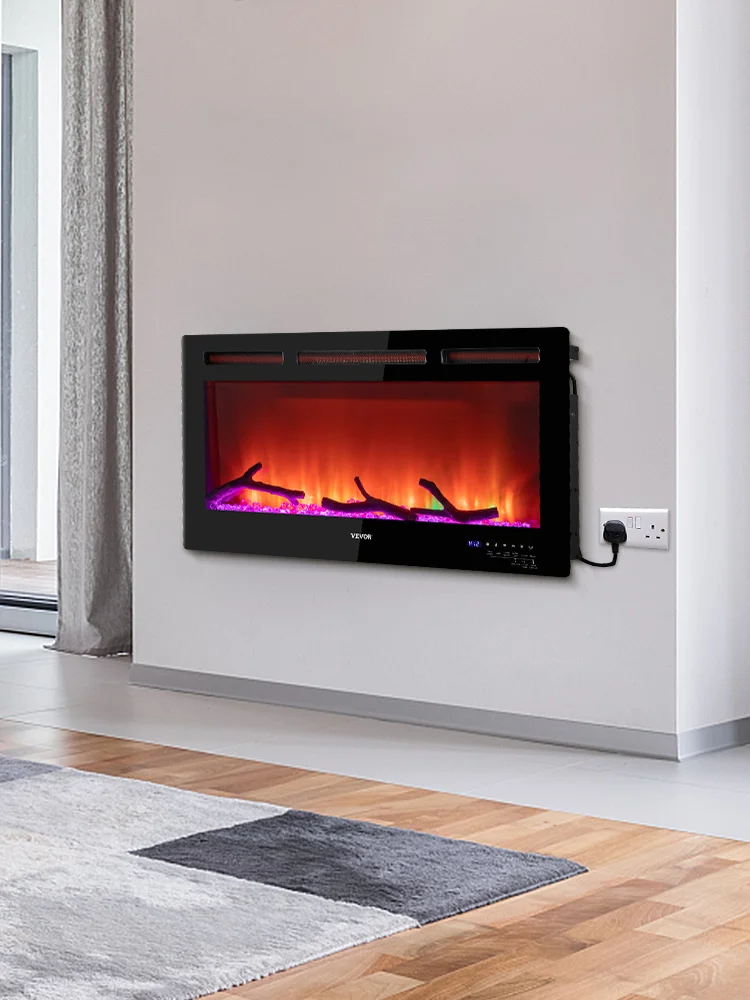VEVOR 1500W camino elettrico 36-60 pollici da incasso a parete fornello nero adatto a velocità di fiamma regolabile con riscaldatore di controllo intelligente