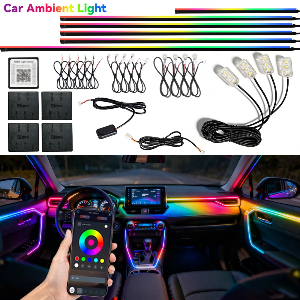 Symphony Ambient Lights Car RGB App Control LED Interior Hidden Acrylic Strip Light Full Color Streamer Auto Atmosphere Lamp Kit