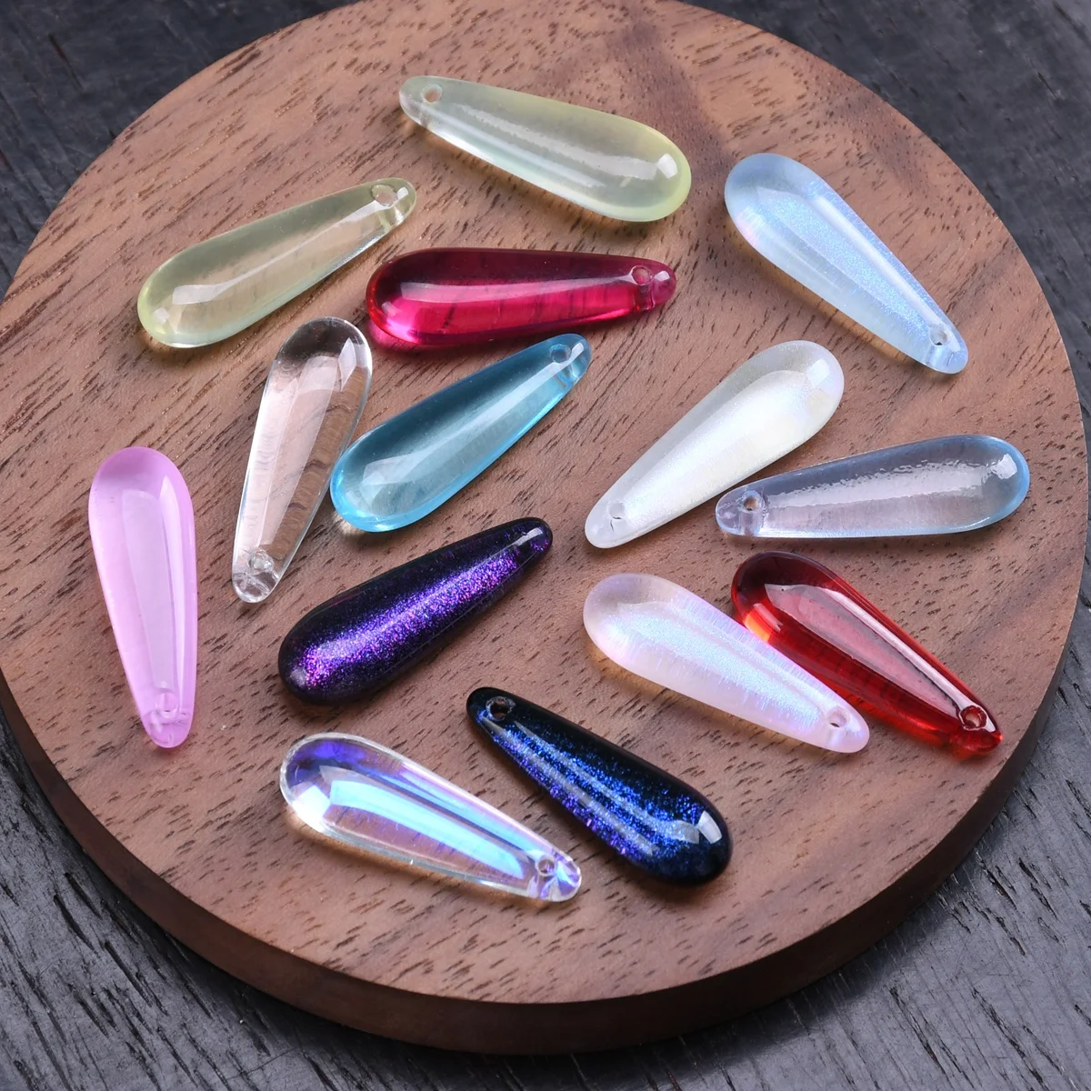 10 Stück 22 x 7 mm lange tropfenförmige Kristallglasplatte, gebohrte Anhänger, lose Perlen für Schmuckherstellung, DIY-Ohrring-Ergebnisse – Detail 1