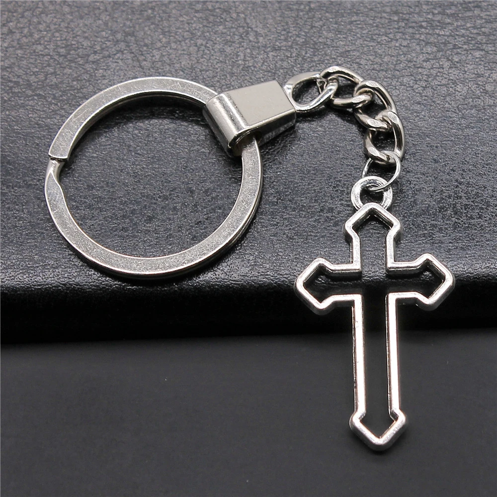 Fashion 2 Colors 38x22mm Cross Charms Key Chain DIY Women & Men Souvenir Gift