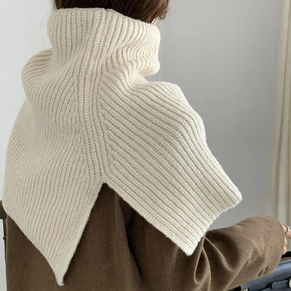 Elegant Shawl Cozy Women's Knitted Scarf Collection Turtleneck Side Split Shawl Thick High Neck Collar Fashion for Autumn