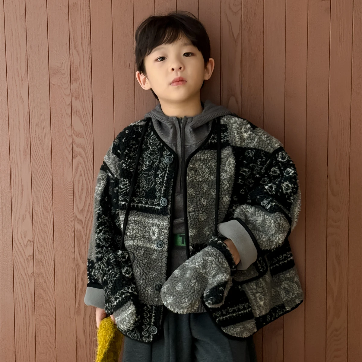 

Boys Lamb Velvet Jacket Winter Thickened Children's Top Autumn WinterKid Plus Fluff Sweater Baby Handsome Cashew Winter Clothes