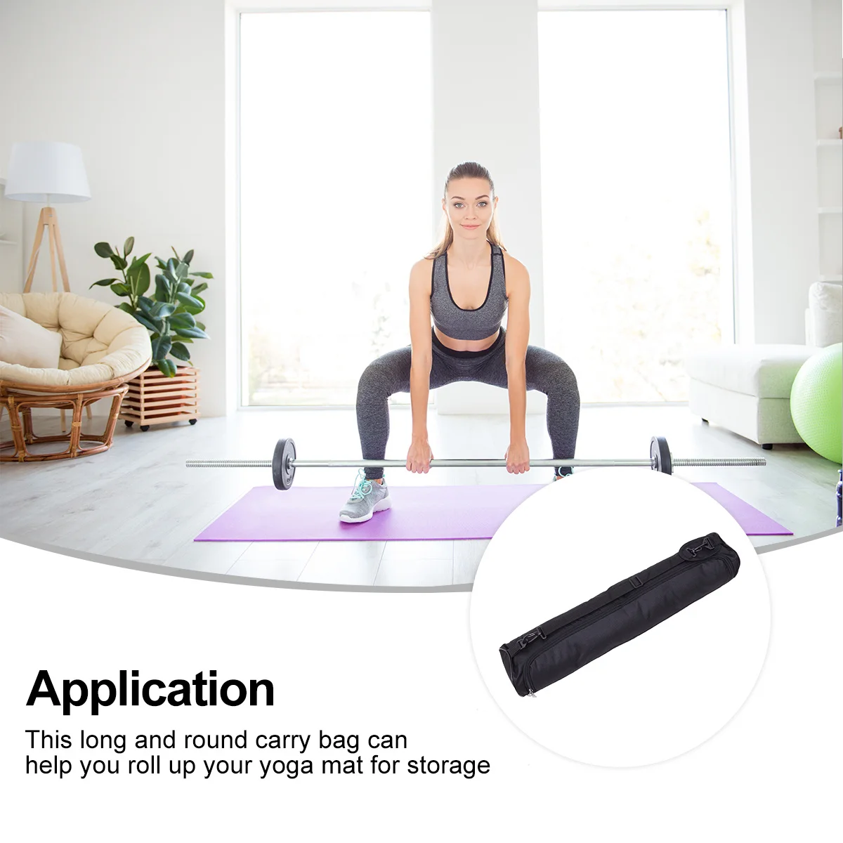 Yoga Bag Small Gym Mat Carrier Full Zip Exercise Sling for Women Pilates Storage Canvas Grey