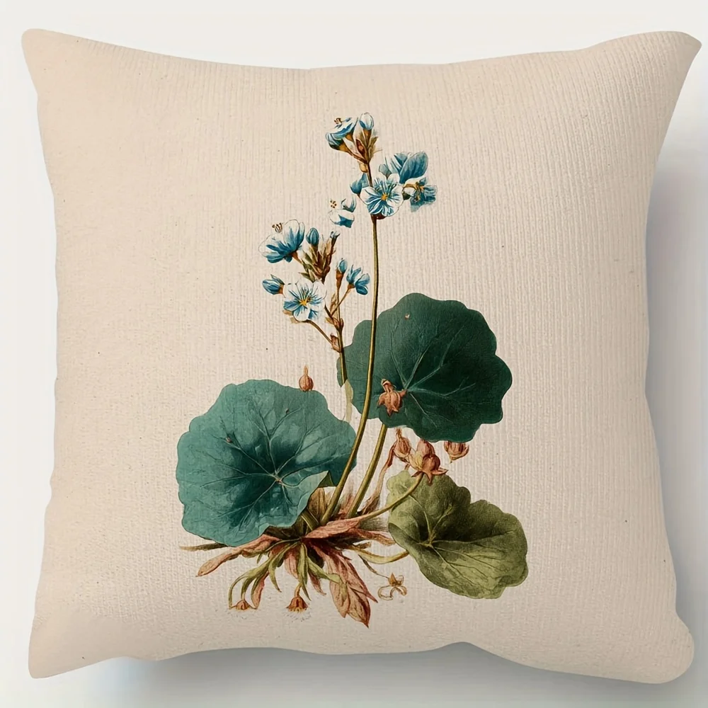 Beige Pillow Cover Vintage Botanical Forget-Me-Not Flower Art Print 45x45cm18x18Inch Square Decor