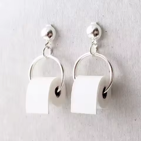 1Pair Handmade TOILET PAPER ROLL Funny Elegant Mini Dangle Earrings Toilet Holder Toilet Ring Holder