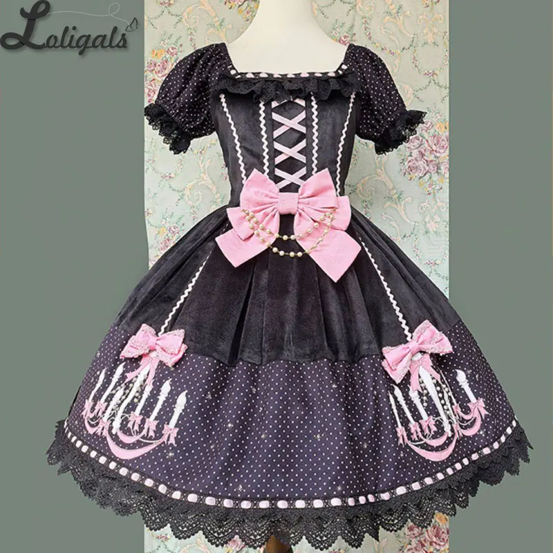 

Pre-order Sweet Short Sleeve Lolita Dress Autumn OP Midi Party Dress ~ Chandelier by Infanta