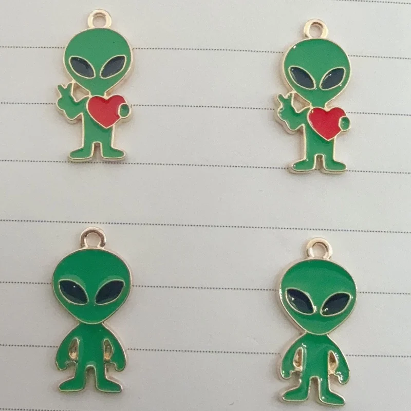10pcs alloy oil dripping love alien pendant, DIY jewelry making earrings, keychains, accessories