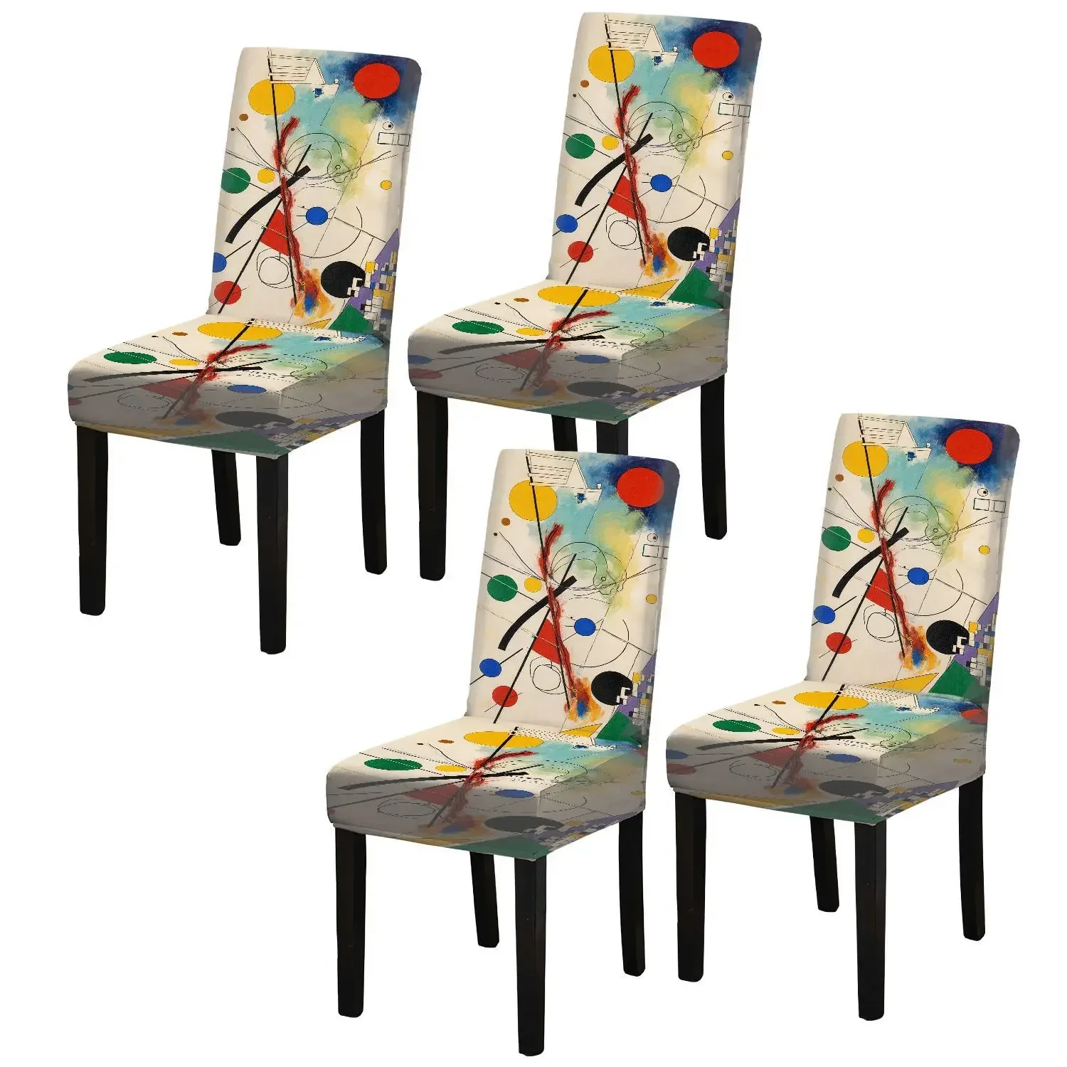 Elastic dining chair cover abstract geometric shape art decoration removable, washable, home dining chair cover