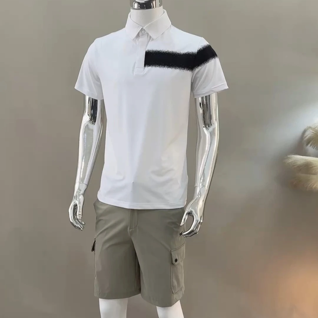Men's Golf Polo Shirt 2026 Fall New Korean Style Short Sleeve Color Block Quick Dry Breathable Polyester Spandex Casual Outdoor