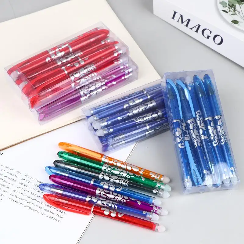 12pcs/box MultiColor Erasable Gel Pen 0.5mm Tip Painting Writing Drawing School Black Red Pink Orange Green Purple Light Blue
