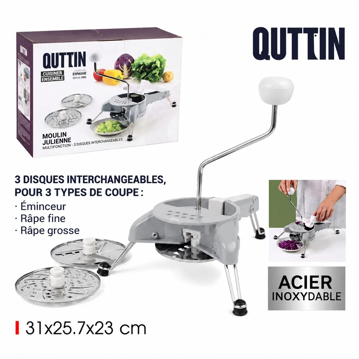 Quttin Manual Vegetable Slicer in Stainless Steel and Plastic with 3 ...